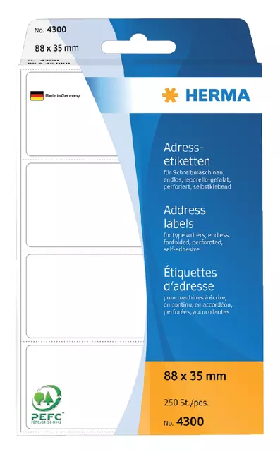 Een Etiket HERMA adres 4300 88x35mm 250stuks zig-zag koop je bij KantoorProfi België BV