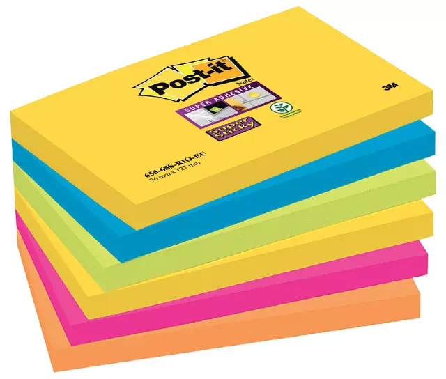 Een Memoblok 3M Post-it 655 Super Sticky 76x127mm Rio koop je bij Klik Office BV