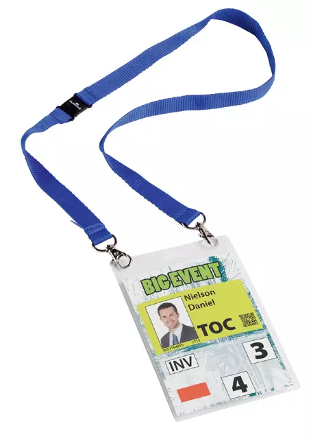 Een Badge Durable voor evenementen A6 met koord blauw koop je bij KantoorProfi België BV