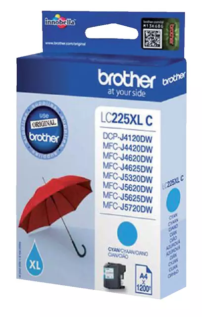 Een Inktcartridge Brother LC-225XLC blauw koop je bij Van Leeuwen Boeken- en kantoorartikelen