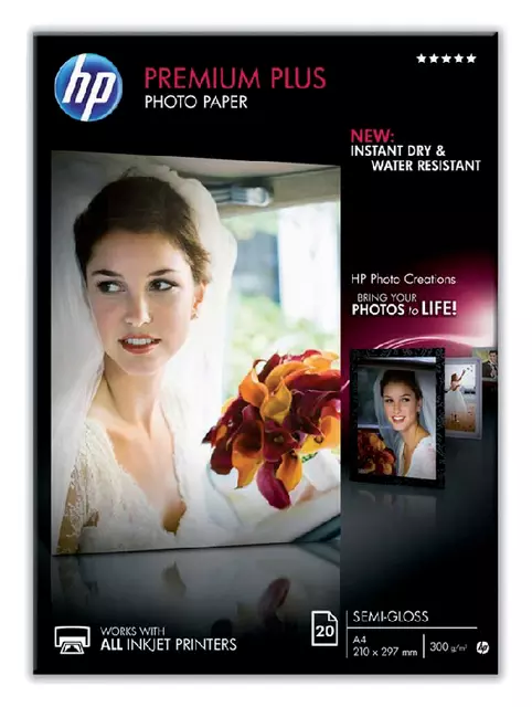 Een Inkjetpapier HP CR673A A4 semi glossy 300gr 20vel koop je bij Van Leeuwen Boeken- en kantoorartikelen