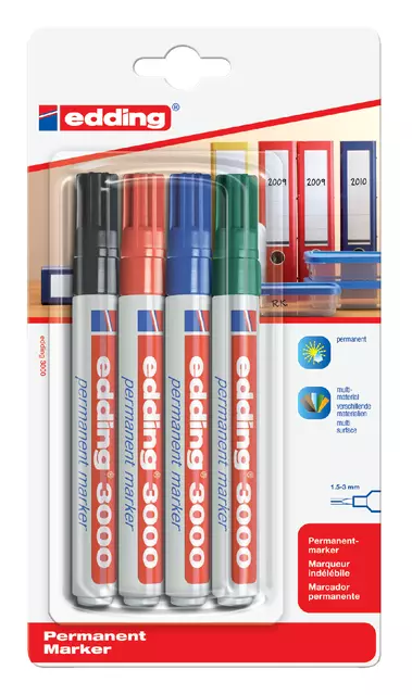 Een Viltstift edding 3000 rond 1.5-3mm assorti blister à 4 stuks koop je bij EconOffice
