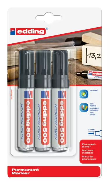 Een Viltstift edding 500 schuin 2-7mm zwart blister à 3 stuks koop je bij EconOffice