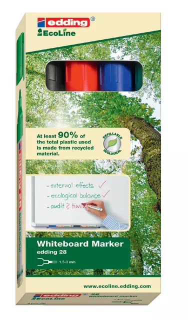 Een Viltstift edding 28 whiteboard Ecoline rond 1.5-3mm assorti set à 4 stuks koop je bij Totaal Kantoor Goeree
