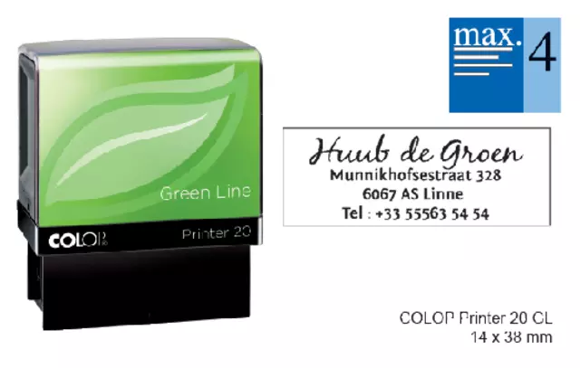 Een Tekststempel Colop 20 green line personaliseerbaar 4regels 38x14mm koop je bij KantoorProfi België BV