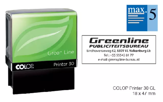 Een Tekststempel Colop 30 green line personaliseerbaar 5regels 47x18mm koop je bij MV Kantoortechniek B.V.