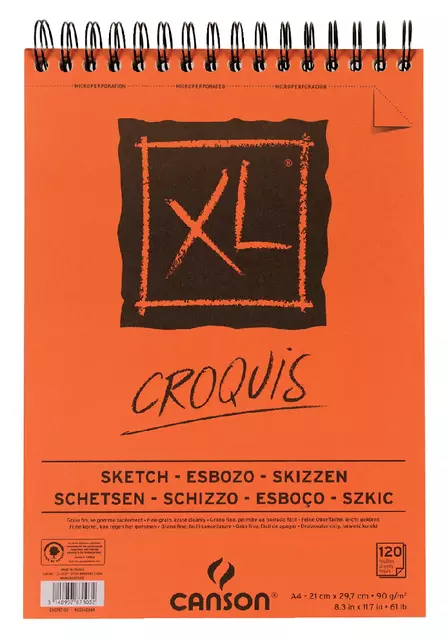 Een Schetsblok Canson XL Croquuis A4 90gr spiraal 120vel koop je bij Van Leeuwen Boeken- en kantoorartikelen