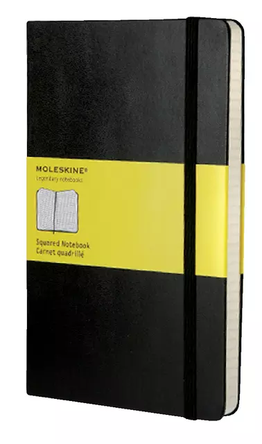 Een Notitieboek Moleskine large 130x210mm ruit 5x5 hard cover zwart koop je bij Van Leeuwen Boeken- en kantoorartikelen