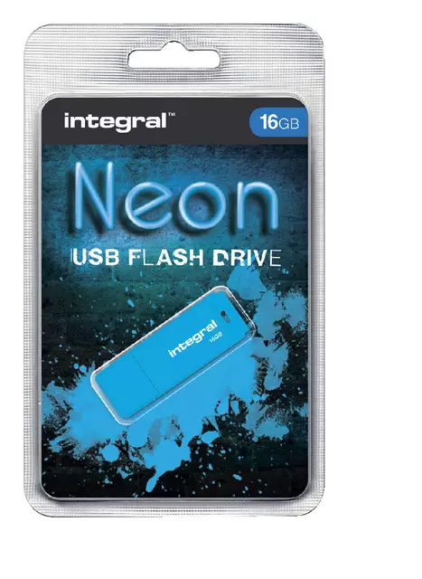 Een USB-stick 2.0 Integral 16GB neon blauw koop je bij Van Leeuwen Boeken- en kantoorartikelen