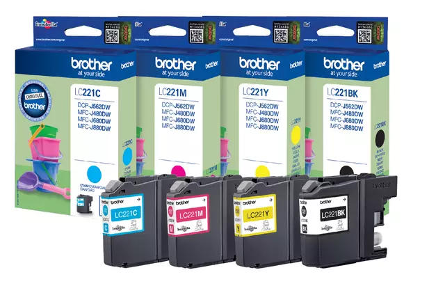 Een Inktcartridge Brother LC-221VALBP zwart + 3 kleuren koop je bij Van Hoye Kantoor BV