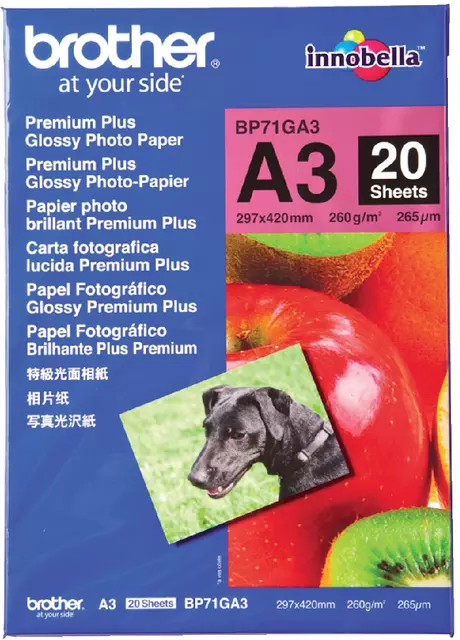 Een Fotopapier Brother BP-71 A3 260gr glossy 20vel koop je bij Van Leeuwen Boeken- en kantoorartikelen