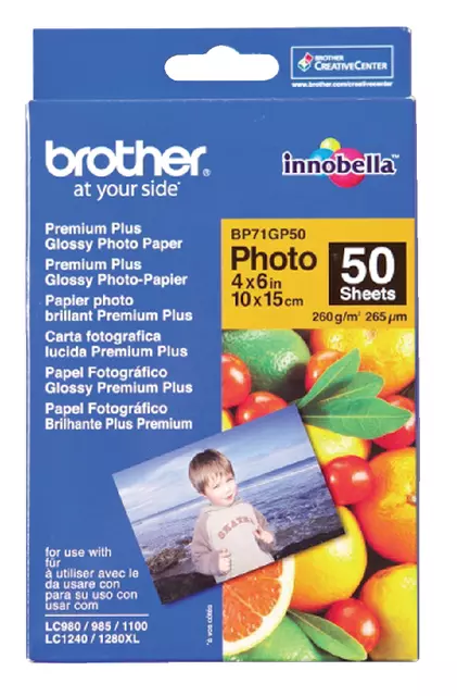 Een Fotopapier Brother BP-71 10x15cm 260gr glossy 50vel koop je bij Van Hoye Kantoor BV