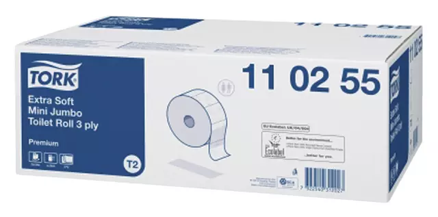 Een Toiletpapier Tork Mini jumbo T2 premium 3-laags 12x120mtr wit 110255 koop je bij Van Leeuwen Boeken- en kantoorartikelen