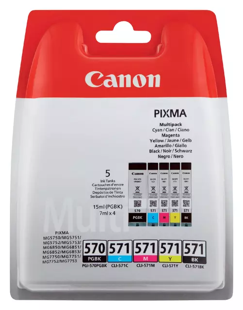 Een Inktcartridge Canon PGI-570 + CLI-571 2x zwart + 3 kleuren koop je bij Klik Office BV