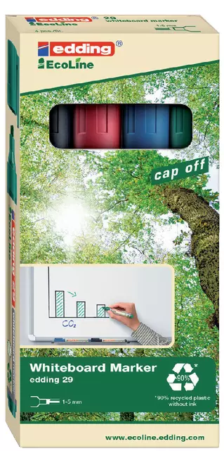 Een Viltstift edding 29 whiteboard Ecoline rond 1-5mm assorti set à 4 stuks koop je bij EconOffice