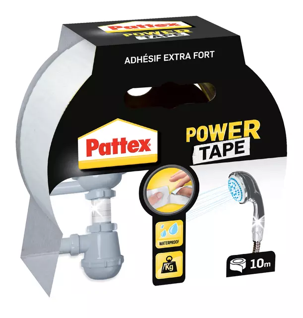 Een Plakband Pattex Power Tape 50mmx10m wit koop je bij Van Leeuwen Boeken- en kantoorartikelen