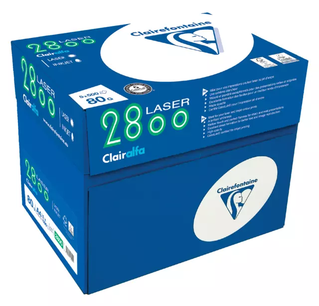 Een Kopieerpapier Clairefontaine laser A4 80gr wit 500 vel koop je bij Goedkope Kantoorbenodigdheden