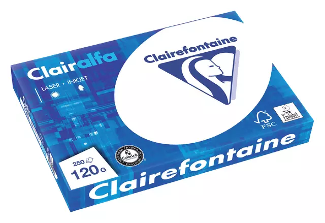 Een Kopieerpapier Clairefontaine Clairalfa A4 120gr wit 250vel koop je bij Totaal Kantoor Goeree