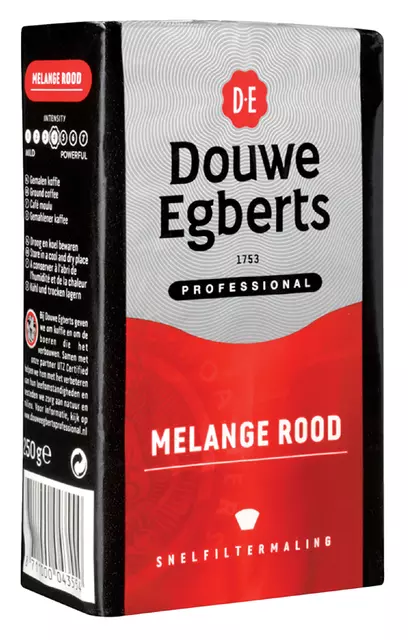 Een Koffie Douwe Egberts snelfiltermaling Melange Rood 250gr koop je bij Totaal Kantoor Goeree