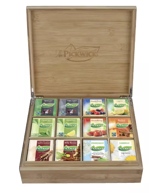 Een Theekist Pickwick inclusief 12 smaken thee koop je bij L&N Partners voor Partners B.V.
