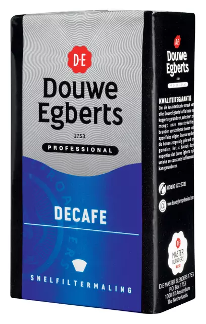 Een Koffie Douwe Egberts snelfiltermaling decafe 250gr koop je bij Totaal Kantoor Goeree