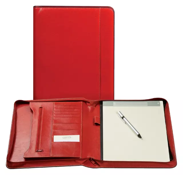 Een Schrijfmap Brepols Palermo luxe A4 met rits inclusief schrijfblok rood koop je bij Van Leeuwen Boeken- en kantoorartikelen