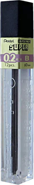 Een Potloodstift Pentel B 0.2mm zwart koker à 12 stuks koop je bij Van Hoye Kantoor BV