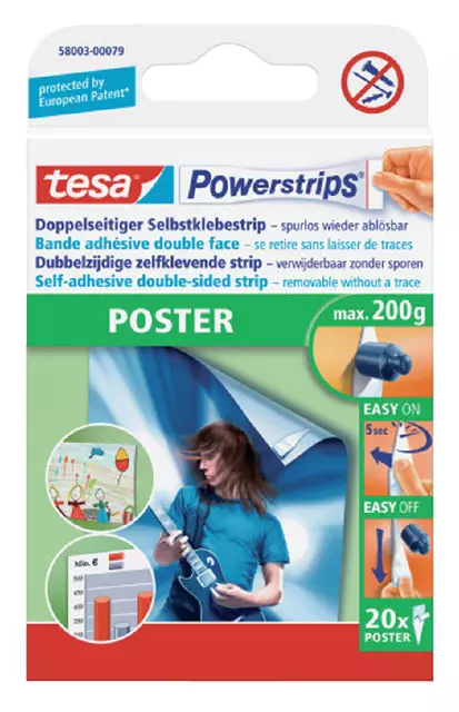 Een Kleefstrips tesa Powerstrips® poster dubbelzijdig 20 stuks blister koop je bij KantoorProfi België BV
