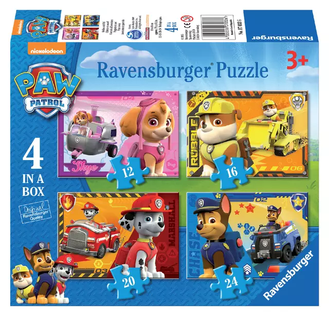 Een Puzzel Ravensburger Paw Patrol 4x puzzels 12+16+20+24 st koop je bij Alles voor uw kantoor