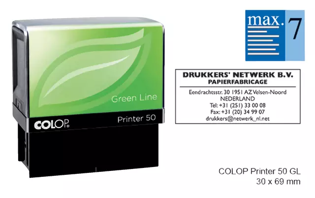 Een Tekststempel Colop 50 green line personaliseerbaar 7regels 69x30mm koop je bij Van Leeuwen Boeken- en kantoorartikelen