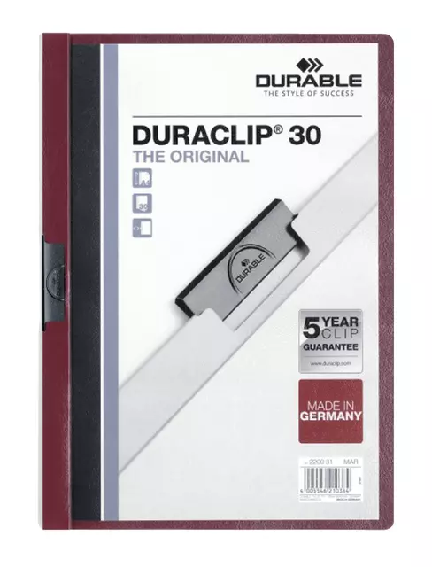 Een Klemmap Durable Duraclip A4 3mm 30 vellen aubergine koop je bij EconOffice