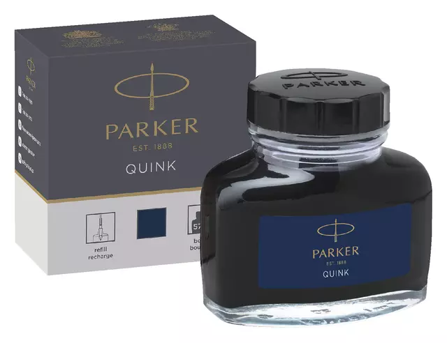 Een Vulpeninkt Parker Quink permanent 57ml blauw/zwart koop je bij Totaal Kantoor Goeree