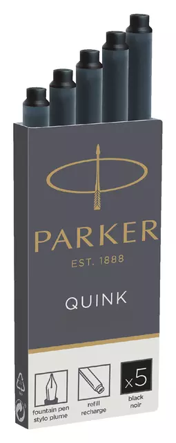 Een Inktpatroon Parker Quink permanent zwart pak à 5 stuks koop je bij Kantoorvakhandel van der Heijde