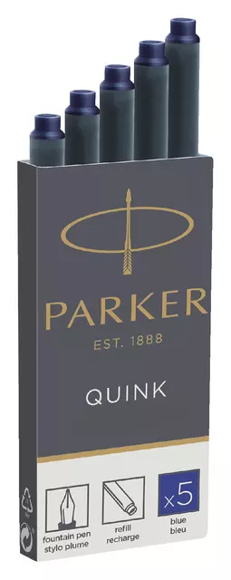 Een Inktpatroon Parker Quink permanent blauw pak à 5 stuks koop je bij Totaal Kantoor Goeree