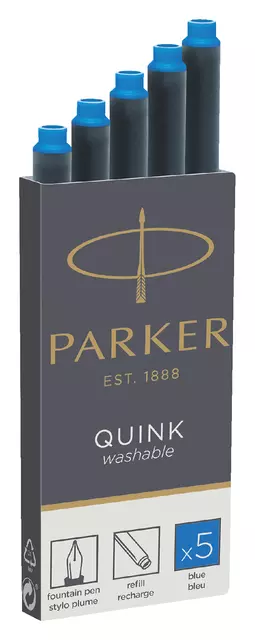 Een Inktpatroon Parker Quink uitwasbaar koningsblauw pak à 5 stuks koop je bij Kantoorvakhandel van der Heijde