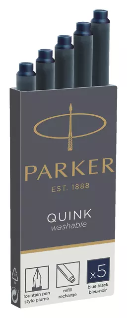 Een Inktpatroon Parker Quink permanent blauwzwart pak à 5 stuks koop je bij L&N Partners voor Partners B.V.