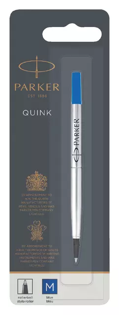 Een Rollerpenvulling Parker Quink medium blauw blister à 1 stuk koop je bij Unimark Office B.V.