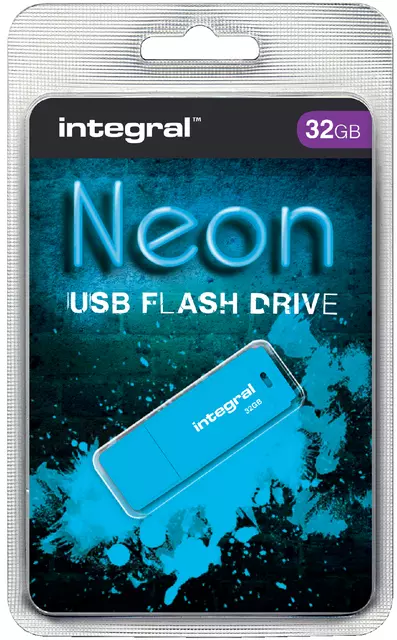 Een USB-stick 2.0 Integral 32GB neon blauw koop je bij Totaal Kantoor Goeree