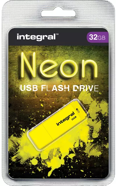 Een USB-stick 2.0 Integral 32GB neon geel koop je bij MV Kantoortechniek B.V.