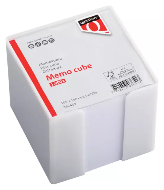 Een Cube mémos Quantore 10x10x9cm blanc 900 feuillets koop je bij Van Hoye Kantoor BV