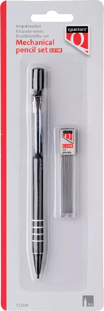Een Vulpotlood Quantore 0.5mm + koker met 12 potloodstift koop je bij Van Leeuwen Boeken- en kantoorartikelen