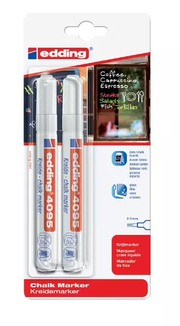 Een Krijtstift edding 4095 rond 2-3mm wit blister à 2 stuks koop je bij L&N Partners voor Partners B.V.