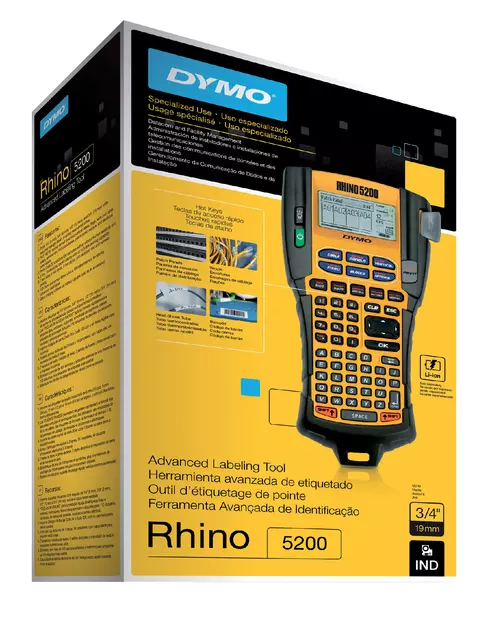 Een Labelprinter Dymo Rhino 5200 industrieel abc 19mm geel koop je bij KantoorProfi België BV