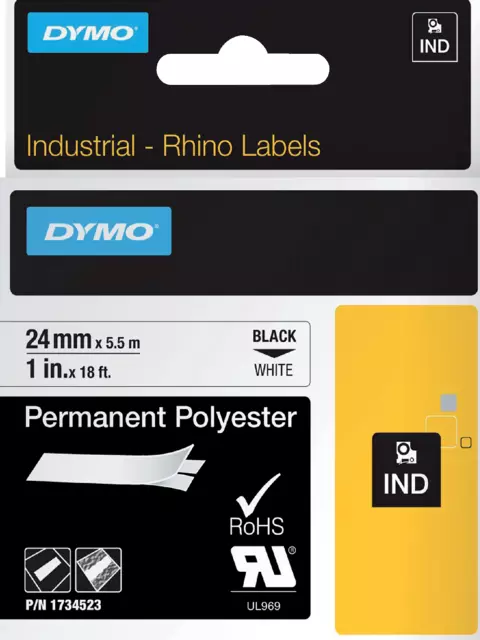 Een Labeltape Dymo Rhino industrieel polyester 24mm zwart op wit koop je bij Ziffo Kantoorcentrum BV