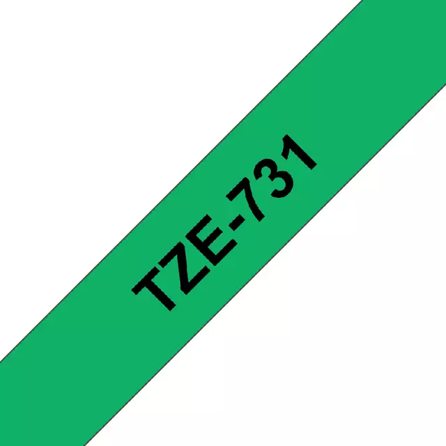Een Labeltape Brother P-touch TZE-731 12mm zwart op groen koop je bij Van Hoye Kantoor BV