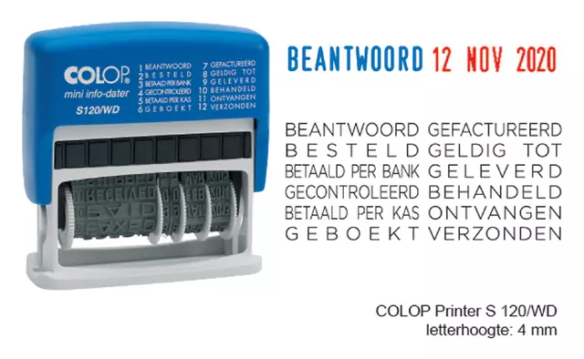 Een Woord-datumstempel Colop S120 mini-info dater 4mm koop je bij Van Leeuwen Boeken- en kantoorartikelen