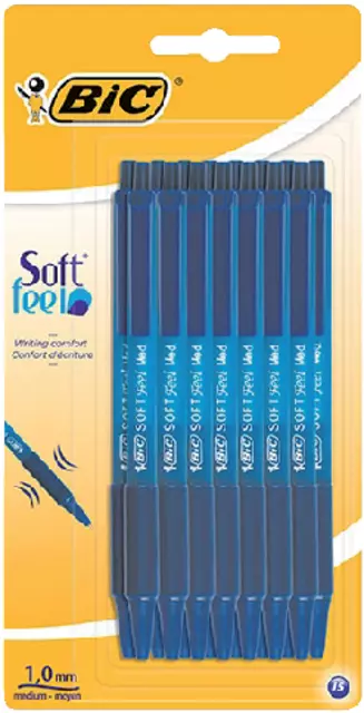 Een Balpen Bic soft feel clic Grip blauw medium blister à 15 stuks koop je bij EconOffice