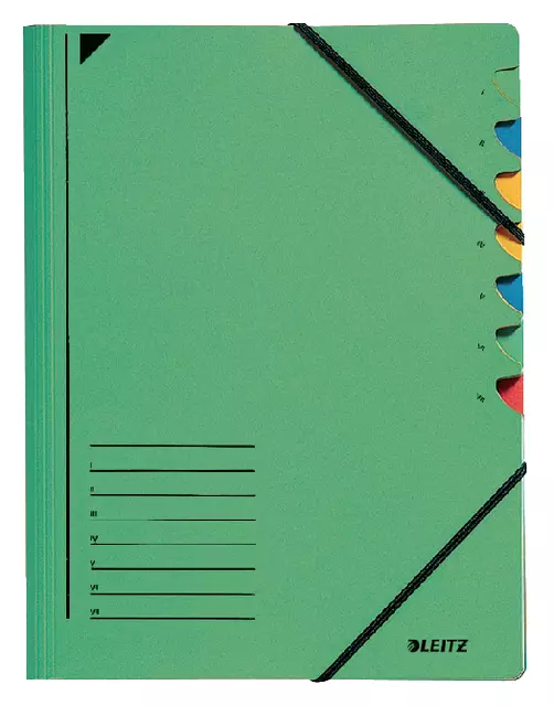Een Sorteermap Leitz 7 tabbladen karton groen koop je bij MV Kantoortechniek B.V.