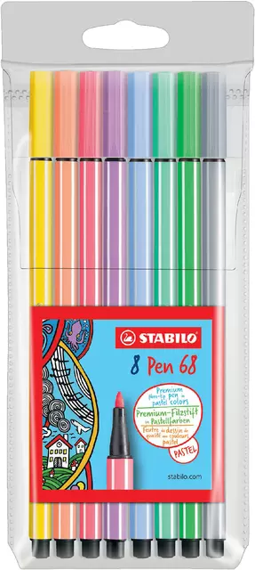 Een Viltstift STABILO Pen 68 medium pastel assorti etui à 8 stuks koop je bij Van Leeuwen Boeken- en kantoorartikelen