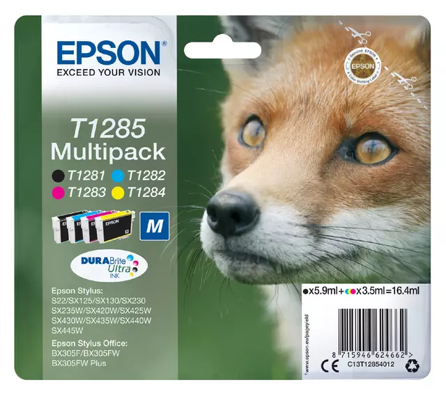Inktcartridge Epson T1285 zwart + 3 kleuren
